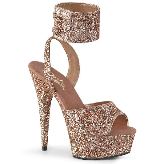 DELIGHT-691LG Rose Gold Glitter/Rose Gold Glitter Platform Sandal Pleaser