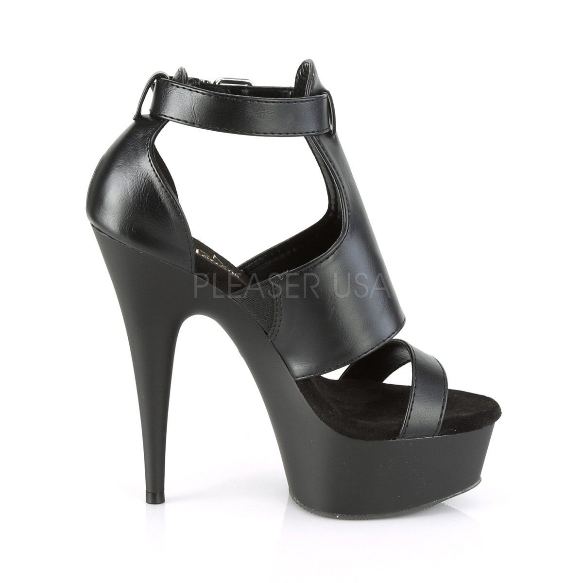 DELIGHT-692 Black Faux Leather Platform Sandal Pleaser