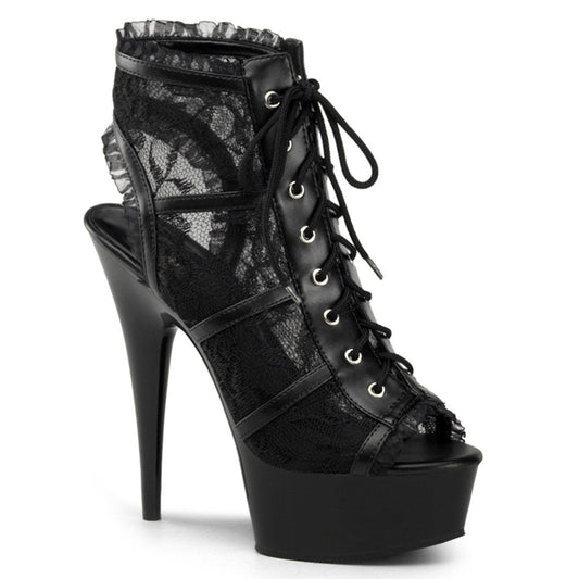 DELIGHT-696LC Black Mesh-Lace/Black Boot Pleaser