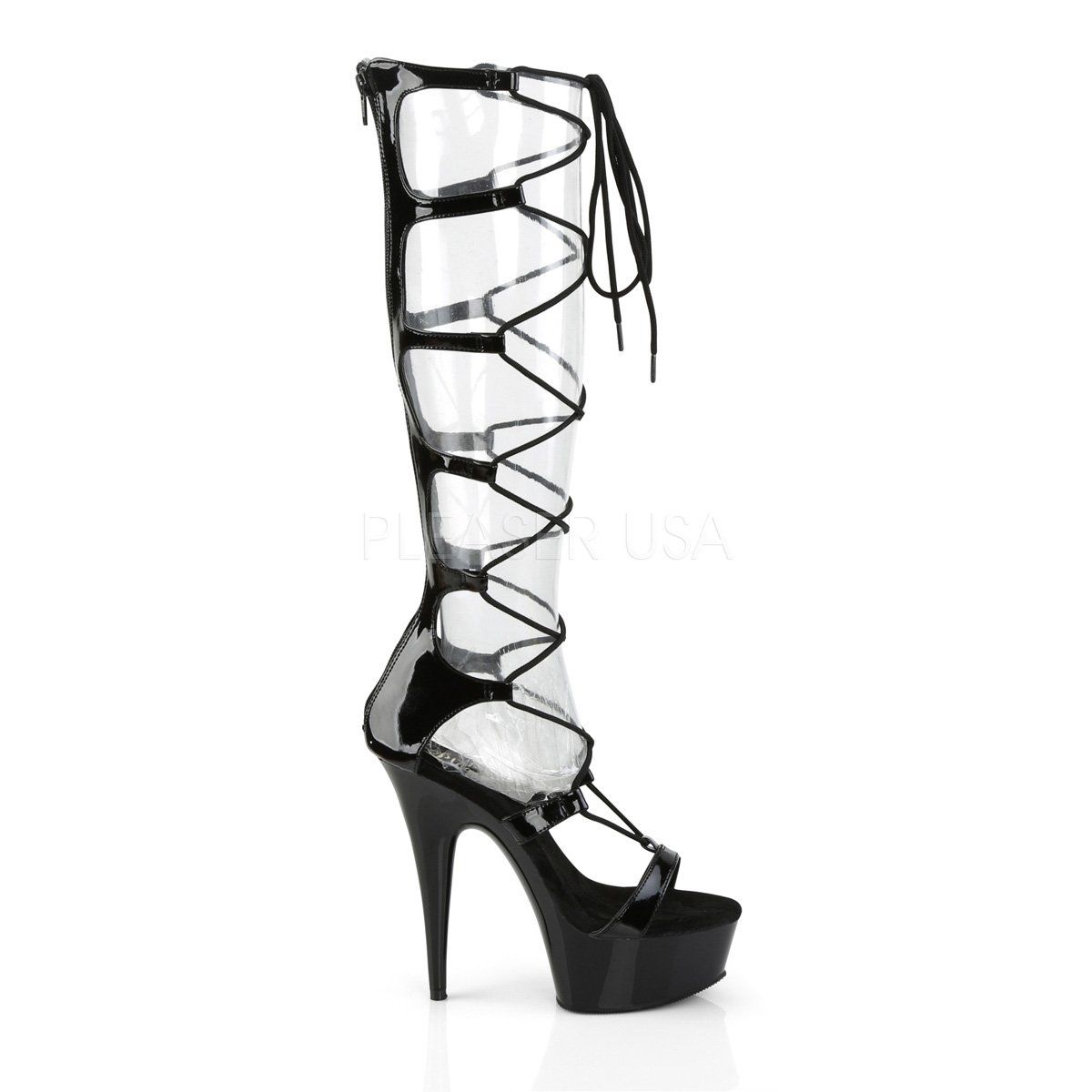 DELIGHT-698 Black Patent Platform Sandal Pleaser
