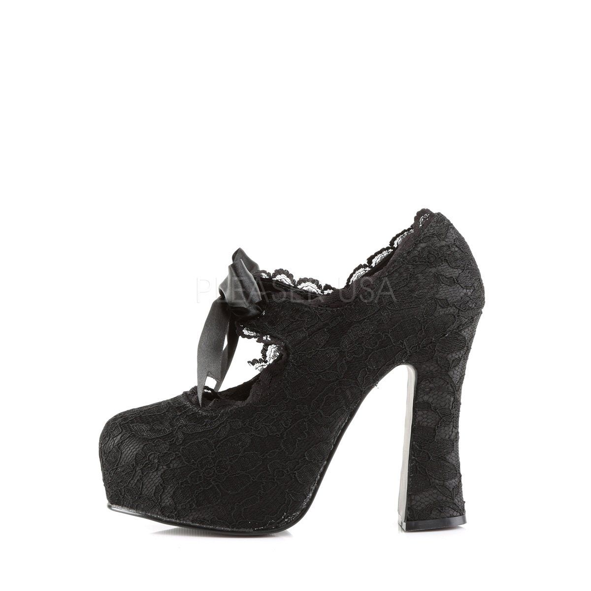 DEMON-11 Black Satin-Black Lace Mary Janes Demonia