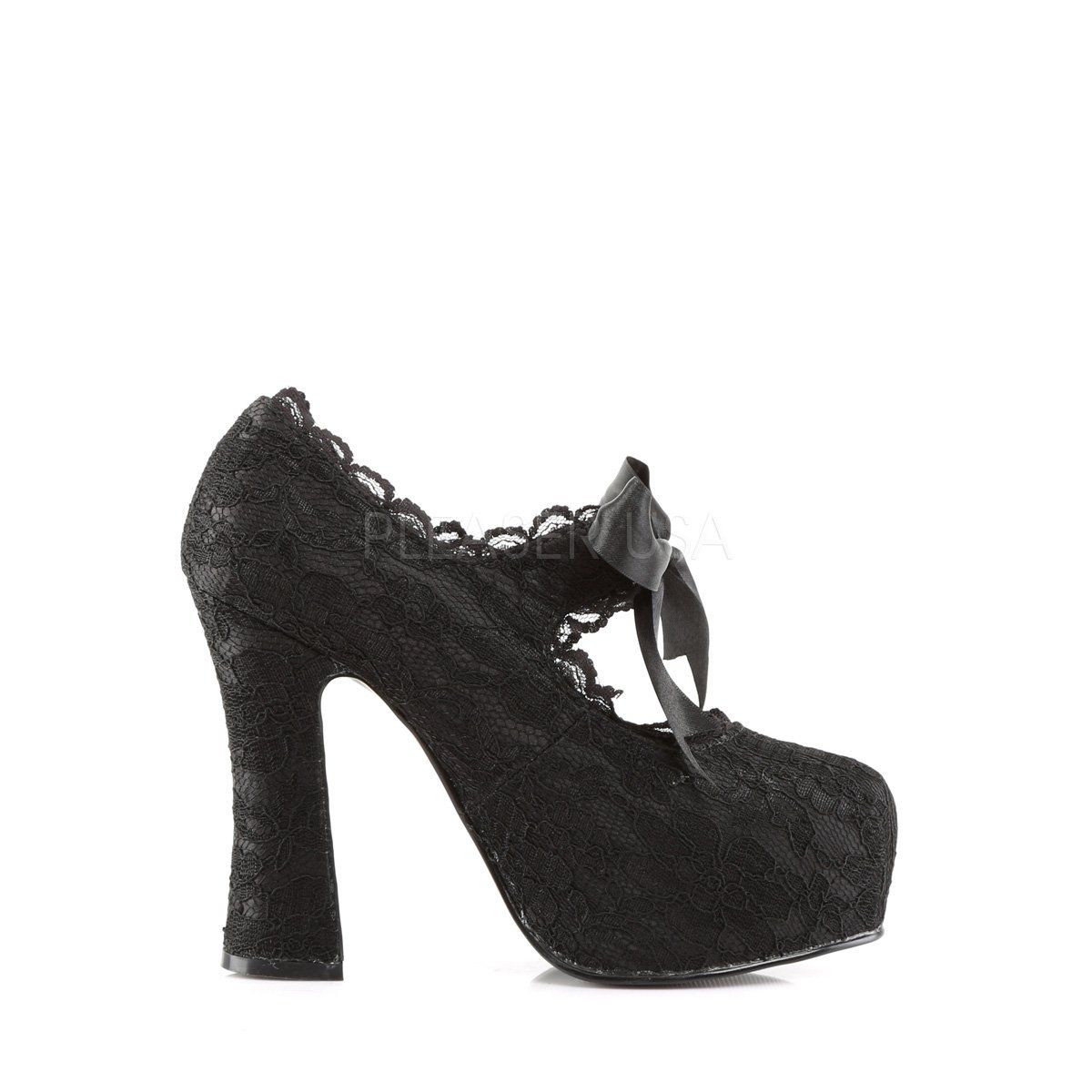 DEMON-11 Black Satin-Black Lace Mary Janes Demonia