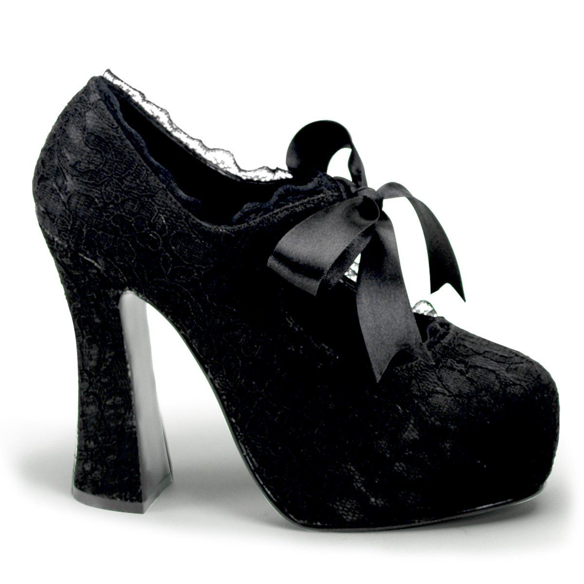 DEMON-11 Black Satin-Black Lace Mary Janes Demonia