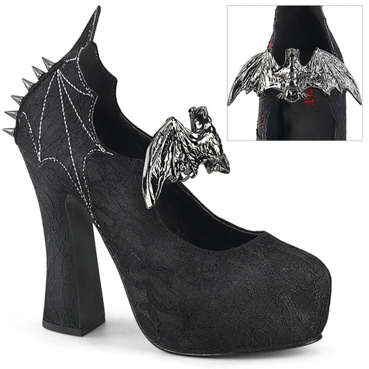 DEMON-18 Black Satin-Black Lace Mary Janes Demonia