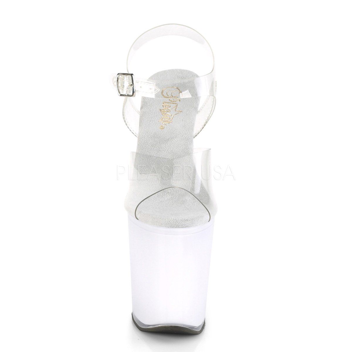 DISCOLITE-808 Clear/White Glow Platform Sandal Pleaser