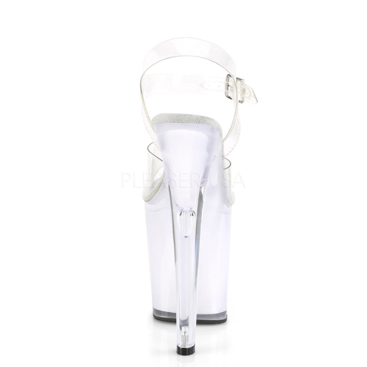 DISCOLITE-808 Clear/White Glow Platform Sandal Pleaser