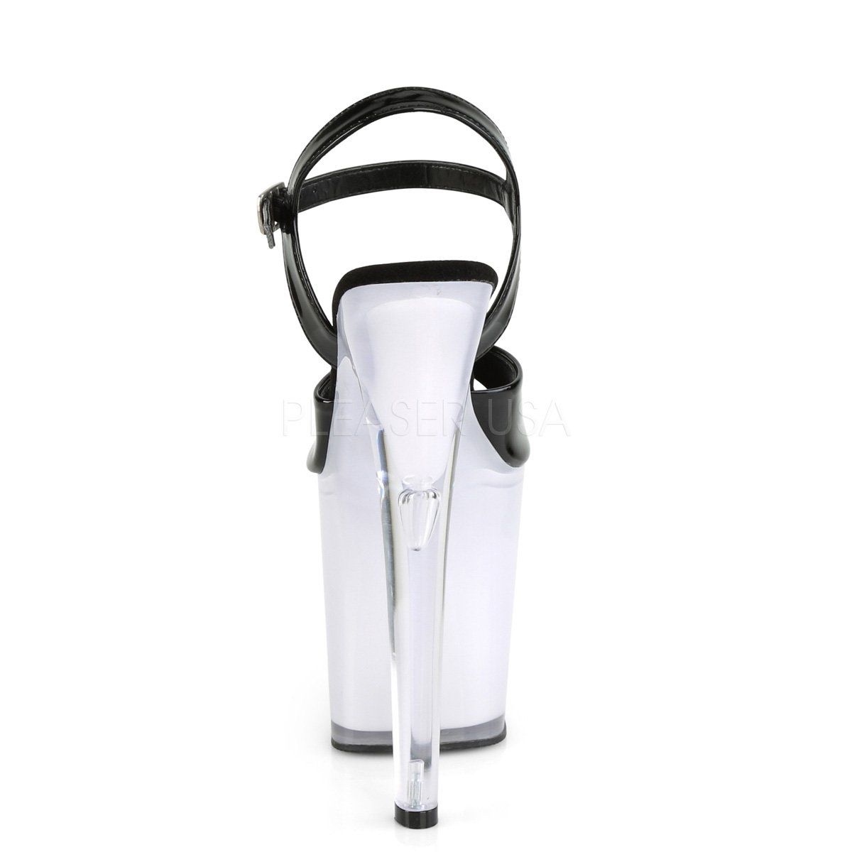 DISCOLITE-809 Black Patent/White Glow Platform Sandal Pleaser