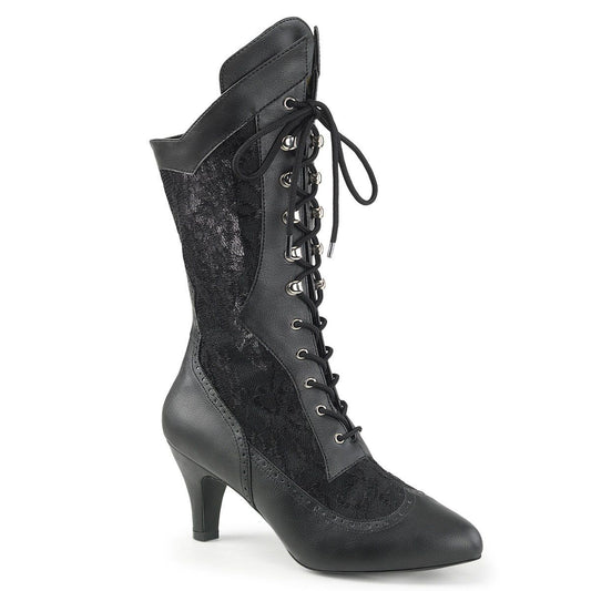 DIVINE-1050 Black Faux Leather-Satin Lace Pleaser Pink Label