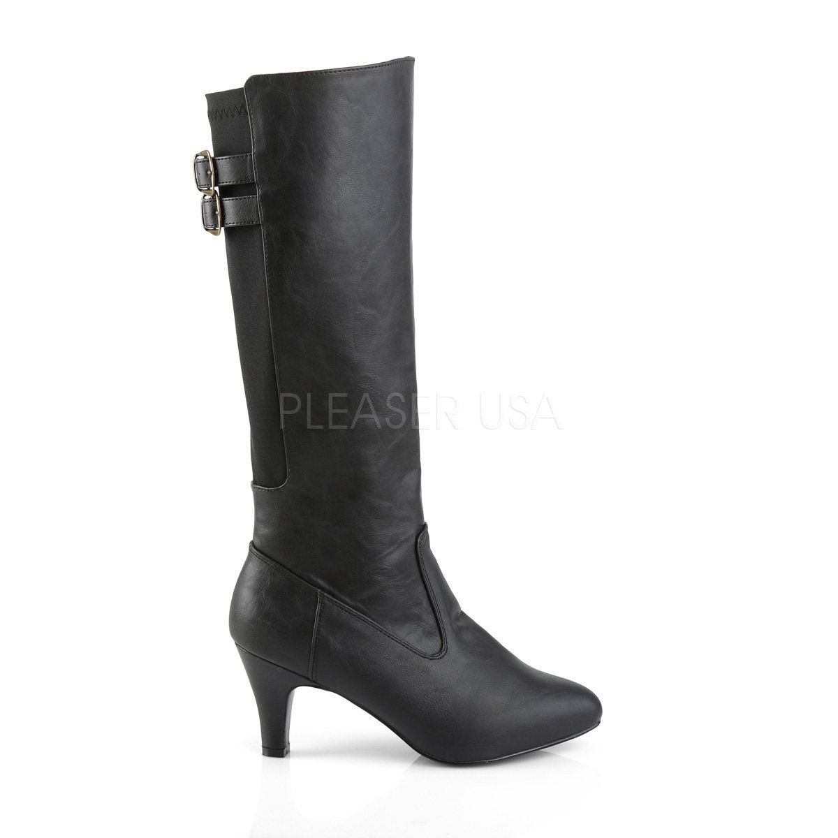DIVINE-2018 Black Faux Leather Pleaser Pink Label