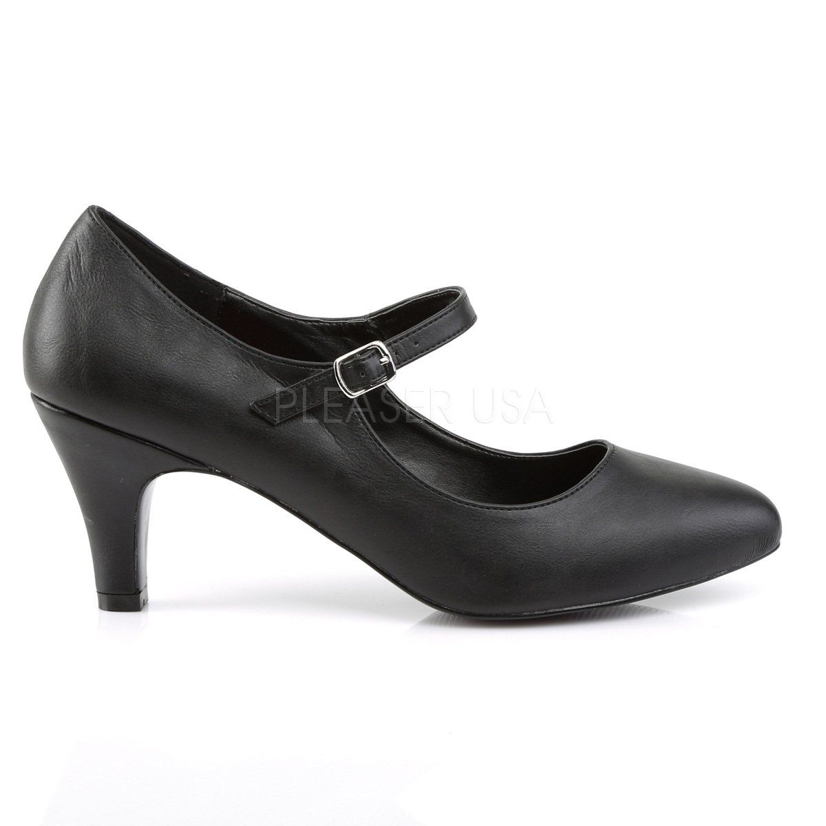 DIVINE-440 Black Faux Leather Pleaser Pink Label