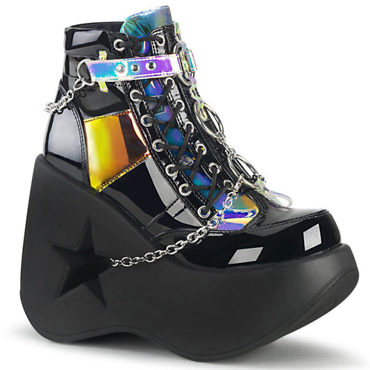 DYNAMITE-101 Black Patent-Magic Mirror TPU Ankle Boot Demonia