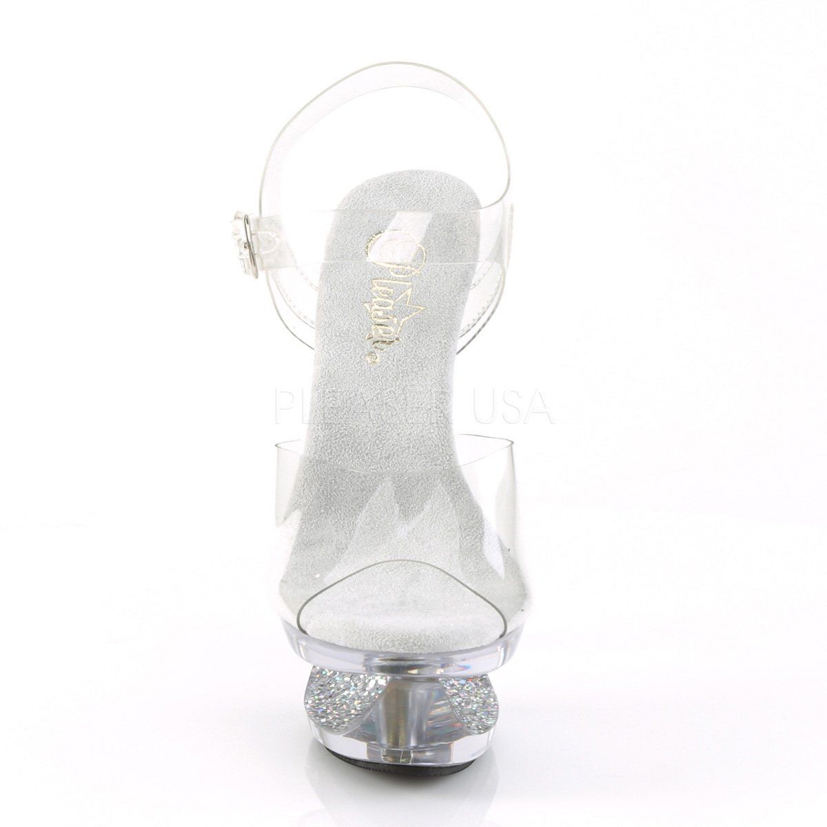 ECLIPSE-608GT Clear/Silver Multi Glitter-Clear Platform Sandal Pleaser