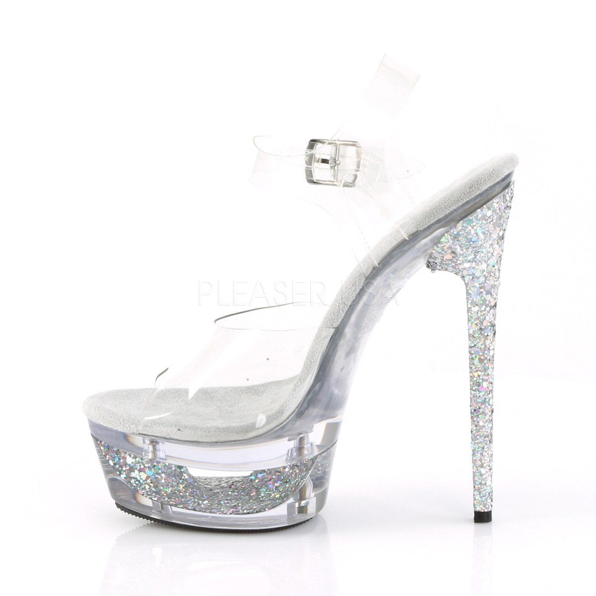 ECLIPSE-608GT Clear/Silver Multi Glitter-Clear Platform Sandal Pleaser