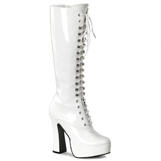 ELECTRA-2020 White Patent Knee Boot Pleaser
