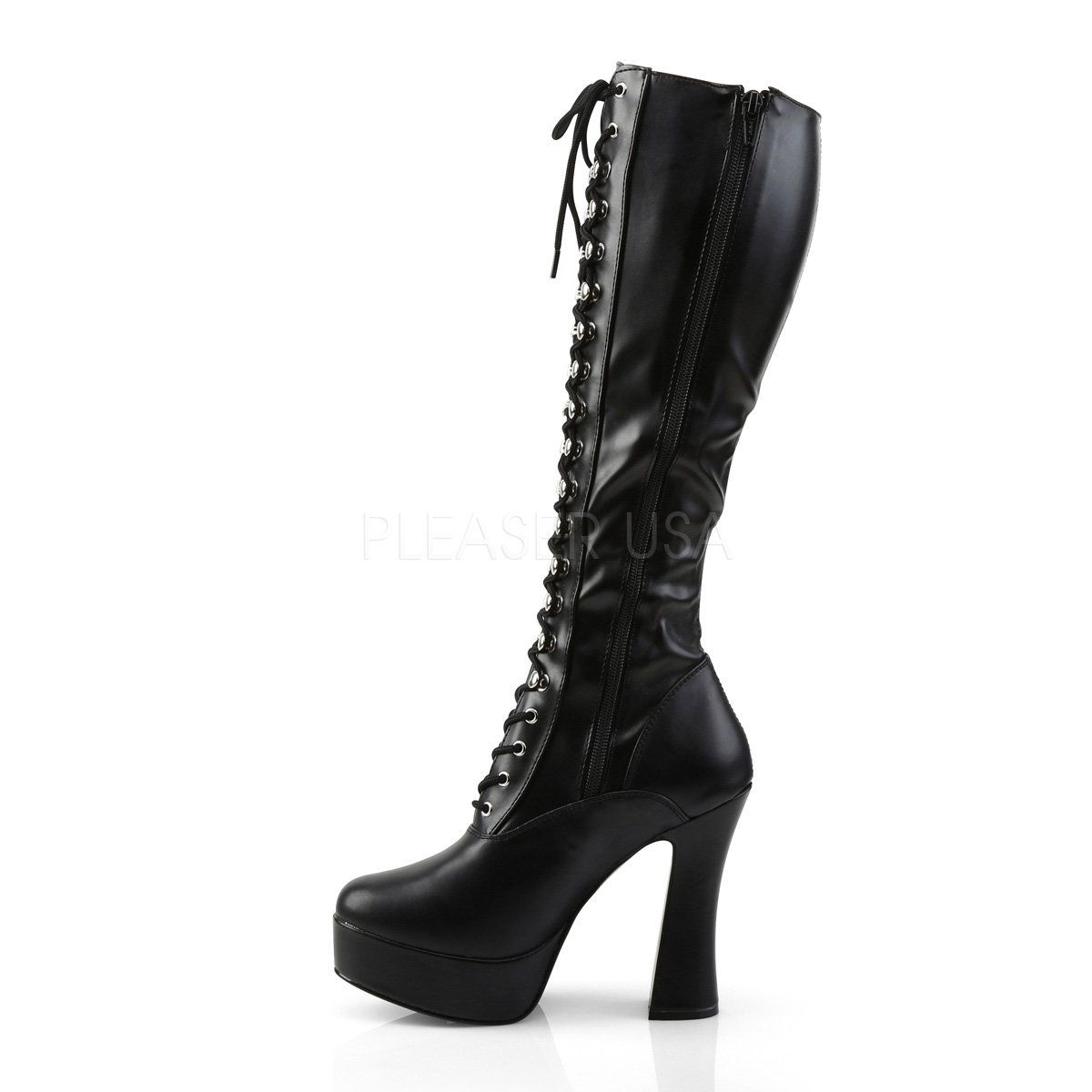 ELECTRA-2023 Black Stretch Faux Leather Knee Boot Pleaser