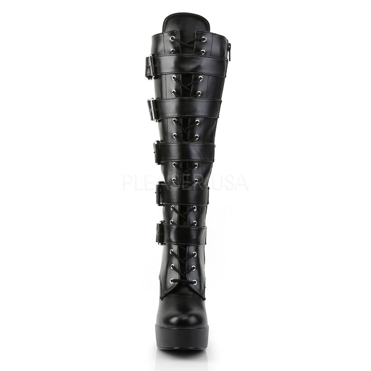 ELECTRA-2042 Black Faux Leather Knee Boot Pleaser