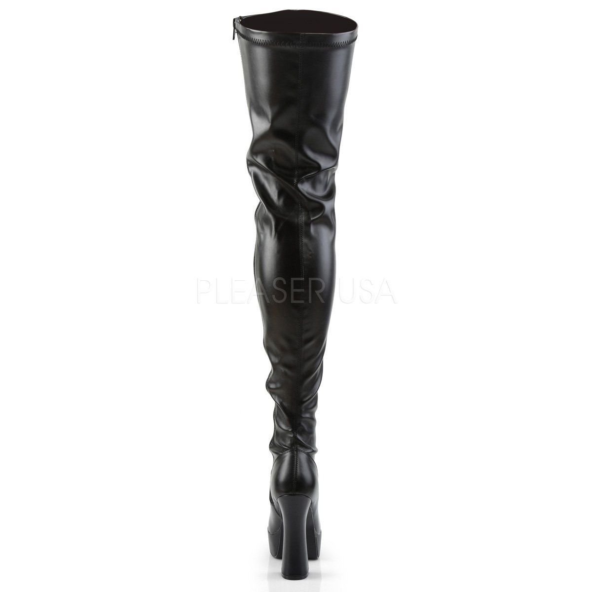 ELECTRA-3000Z Black Stretch Faux Leather Thigh Boot Pleaser