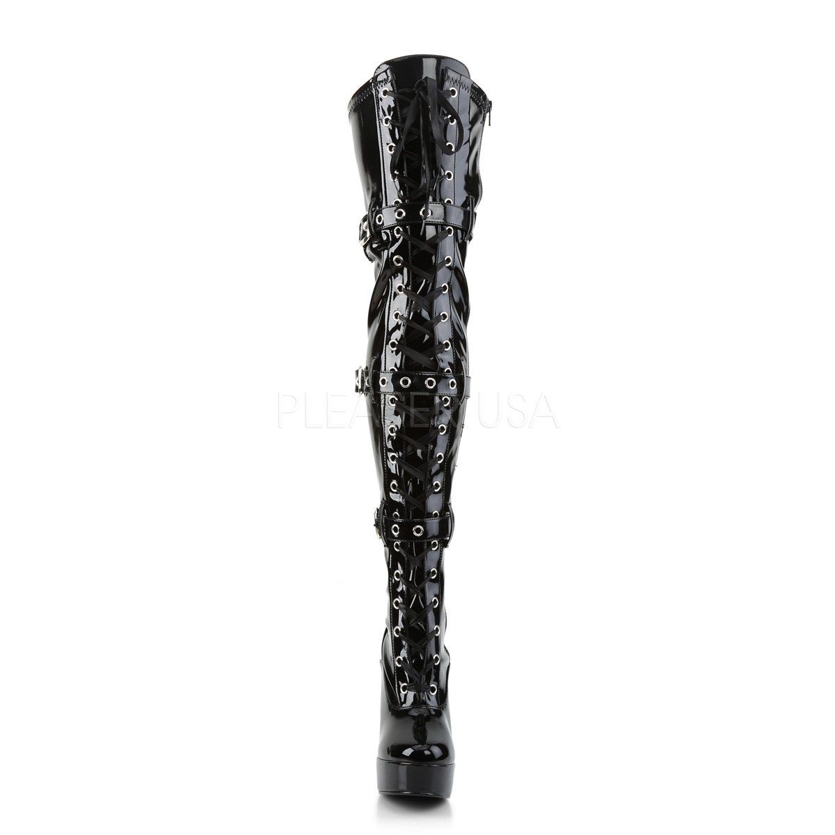 ELECTRA-3028 Black Stretch Patent Thigh Boot Pleaser