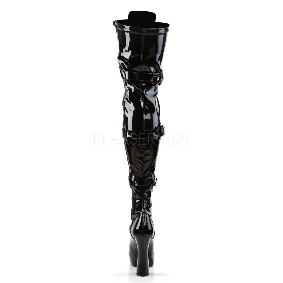 ELECTRA-3028 Black Stretch Patent Thigh Boot Pleaser