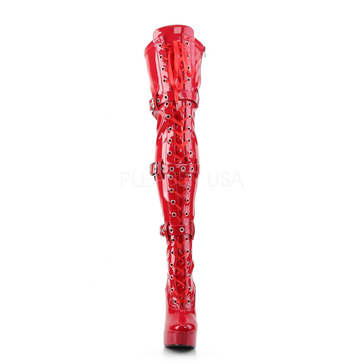 ELECTRA-3028 Red Stretch Patent Thigh Boot Pleaser