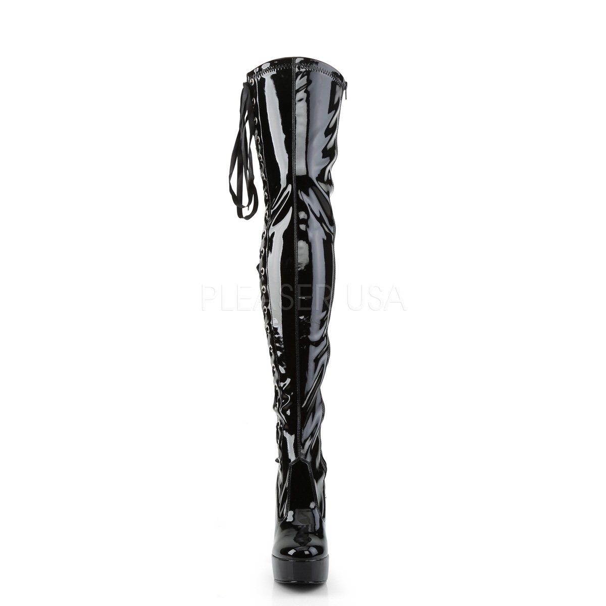 ELECTRA-3050 Black Stretch Patent Thigh Boot Pleaser