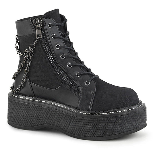 EMILY-114 Black Canvas-Vegan Leather Lace-Up Boot Demonia