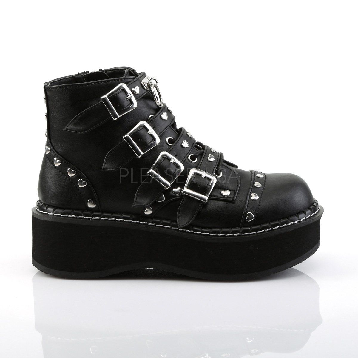EMILY-315 Black Vegan Leather Ankle Boot Demonia