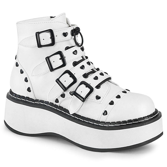 EMILY-315 White Vegan Leather Ankle Boot Demonia