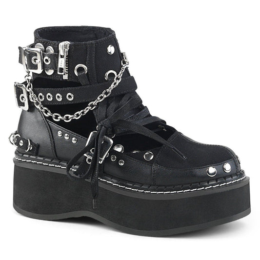 EMILY-317 Black Canvas-Vegan Leather Ankle Boot Demonia