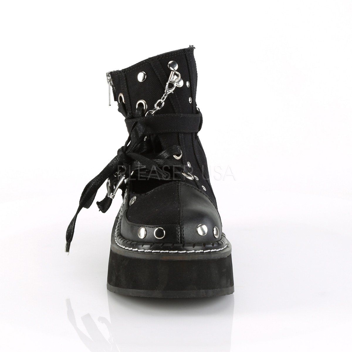 EMILY-317 Black Canvas-Vegan Leather Ankle Boot Demonia