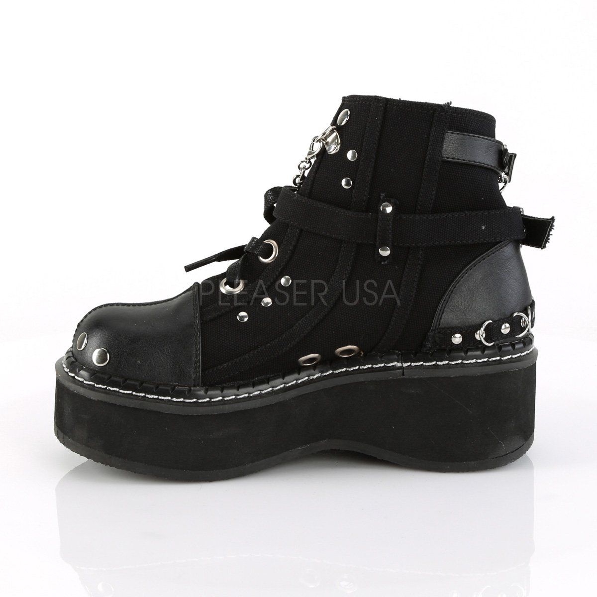 EMILY-317 Black Canvas-Vegan Leather Ankle Boot Demonia