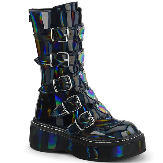 EMILY-330 Black Hologram Calf Boot Demonia