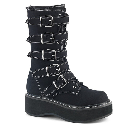 EMILY-341 Black Canvas Mid-Calf Boot Demonia