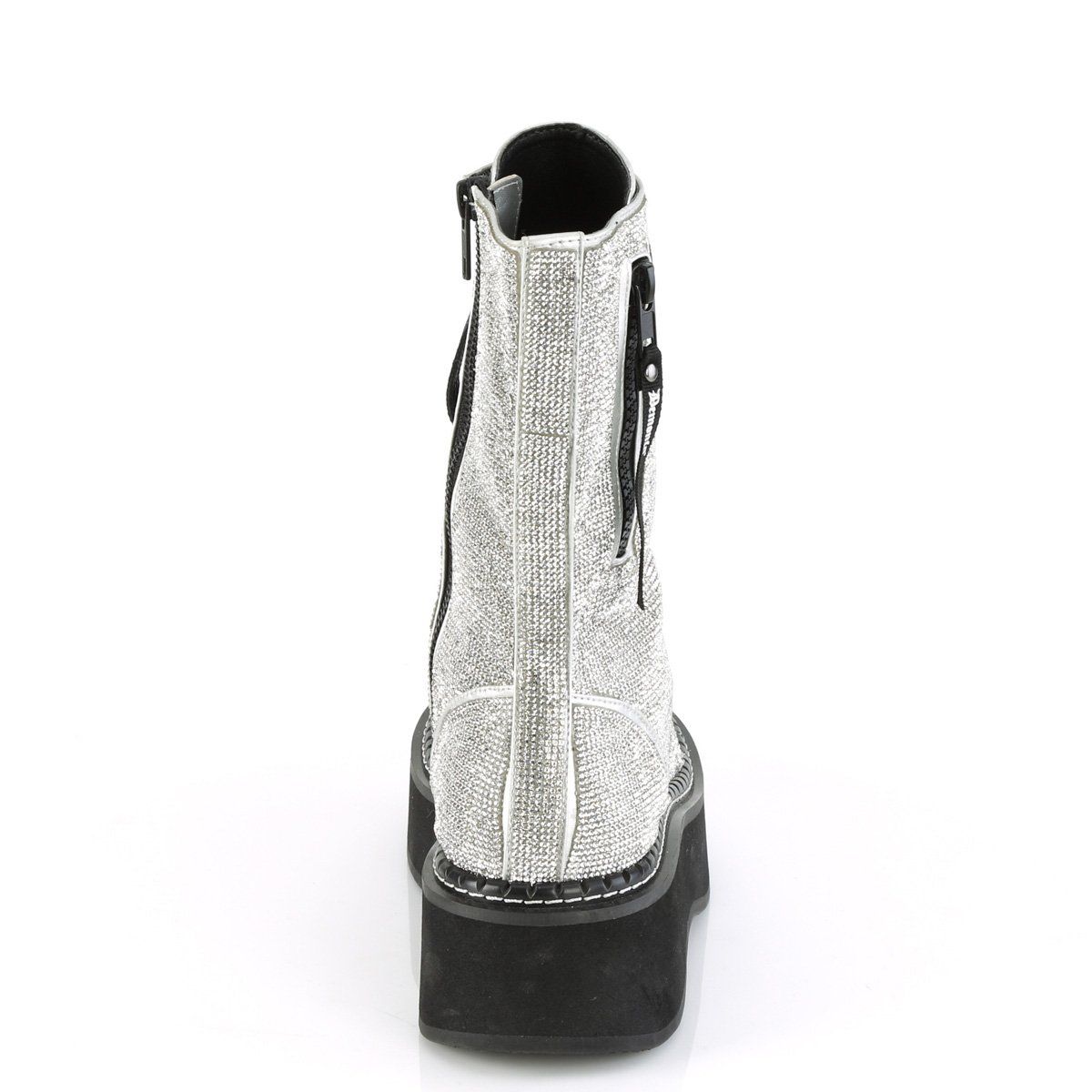 EMILY-362 Silver Vegan Leather-Rhinstone Lace-Up Boot Demonia
