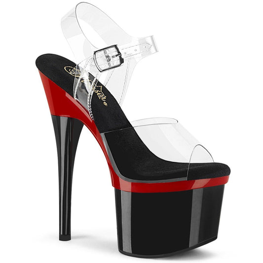 ESTEEM-708 Clear/Red-Black Platform Sandal Pleaser