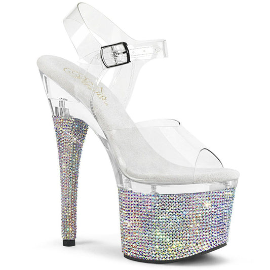 ESTEEM-708DM Clear-Silver AB Rhinestone Platform Sandal Pleaser