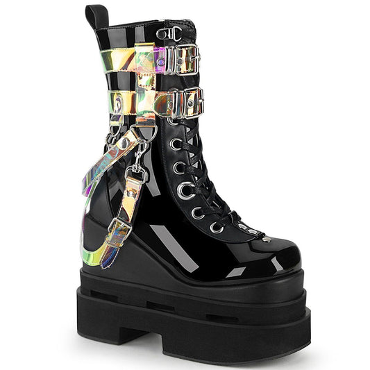 ETERNAL-115 Black Patent-Vegan Leather Mid-Calf Boot Demonia