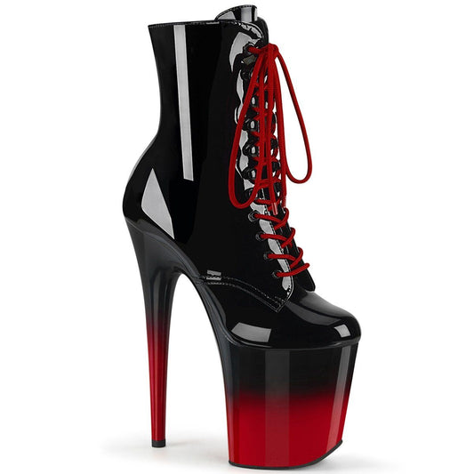 FLAMINGO-1020BR-H Black Patent-Red Ankle Boot Pleaser