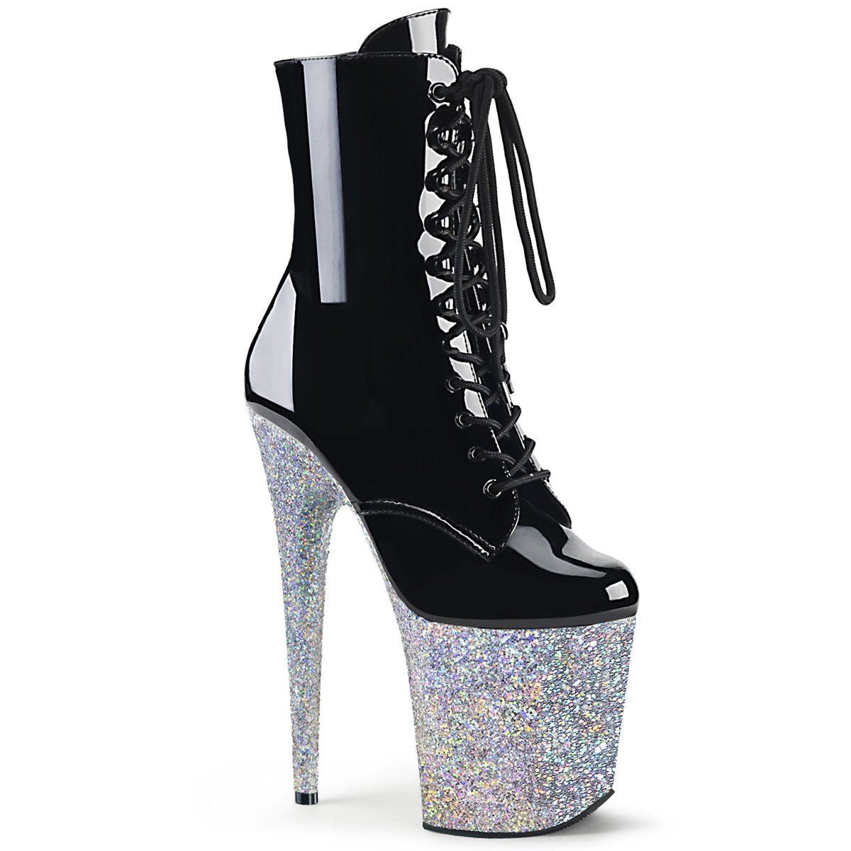 FLAMINGO-1020LG Black/Silver Multi Glitter Ankle Boot Pleaser