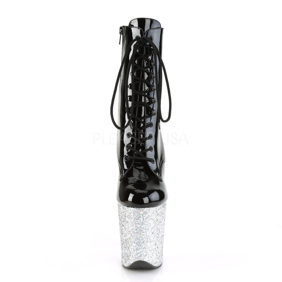 FLAMINGO-1020LG Black/Silver Multi Glitter Ankle Boot Pleaser