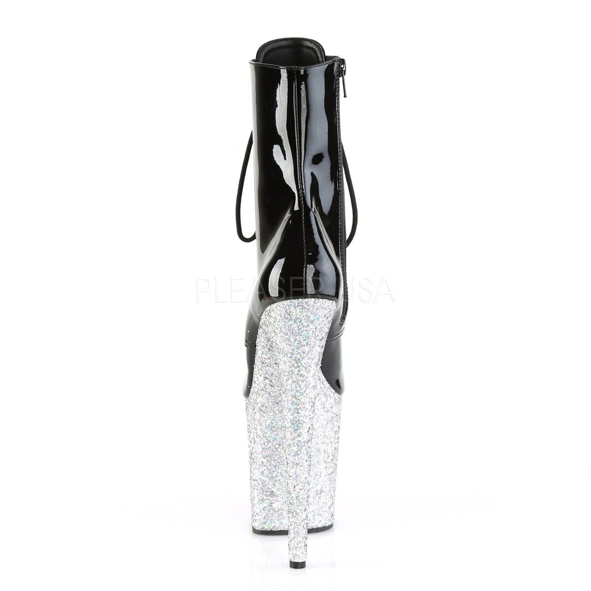 FLAMINGO-1020LG Black/Silver Multi Glitter Ankle Boot Pleaser