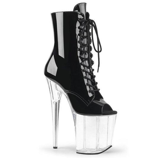 FLAMINGO-1021 Black Patent/Clear Ankle Boot Pleaser