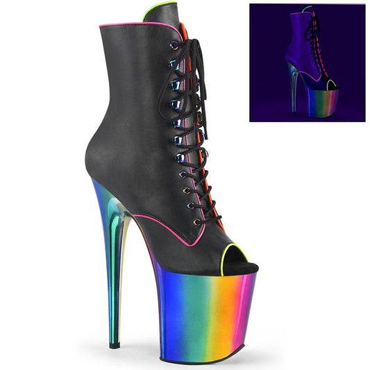 FLAMINGO-1021RC-02 Black Patent/Rainbow Chrome Ankle Boot Pleaser