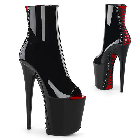 FLAMINGO-1025 Black-Red Patent/Black Ankle Boot Pleaser