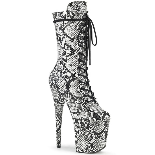 FLAMINGO-1050SP Black-White Snake Print Mid-Calf Boot Pleaser