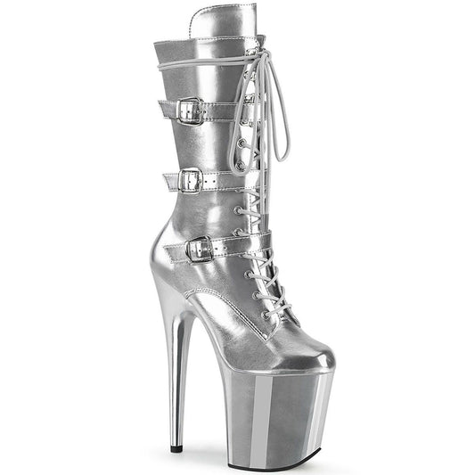 FLAMINGO-1053 Silver Metallic Pu/Silver Metallic Pu Mid-Calf Boot Pleaser