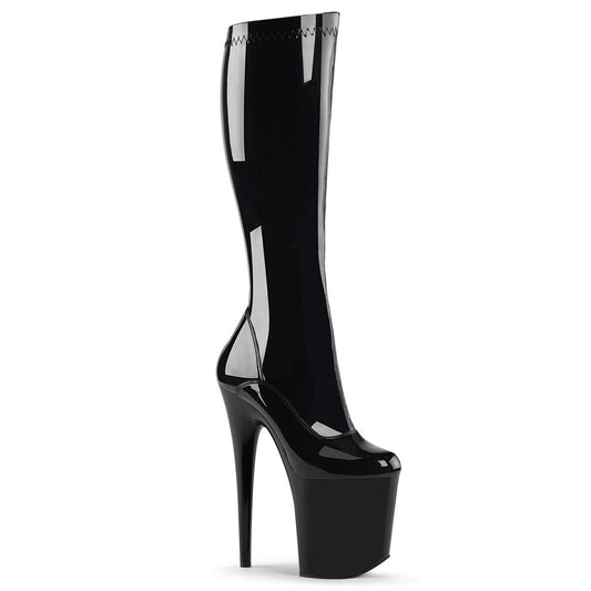 FLAMINGO-2000 Black Stretch Patent Knee Boot Pleaser