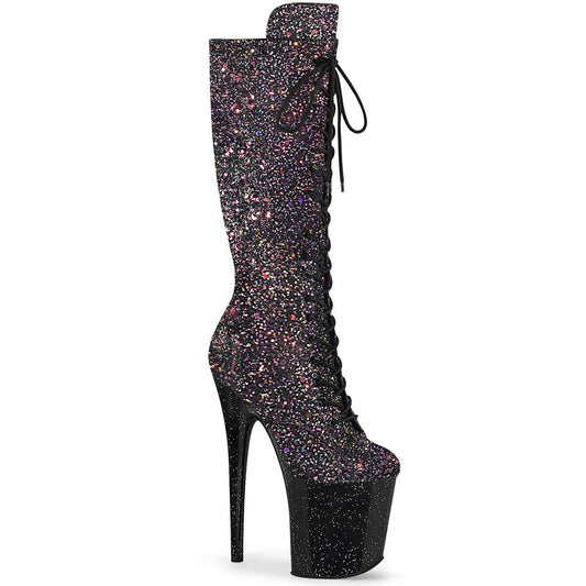 FLAMINGO-2020MG Black Multi Glitter Knee Boot Pleaser