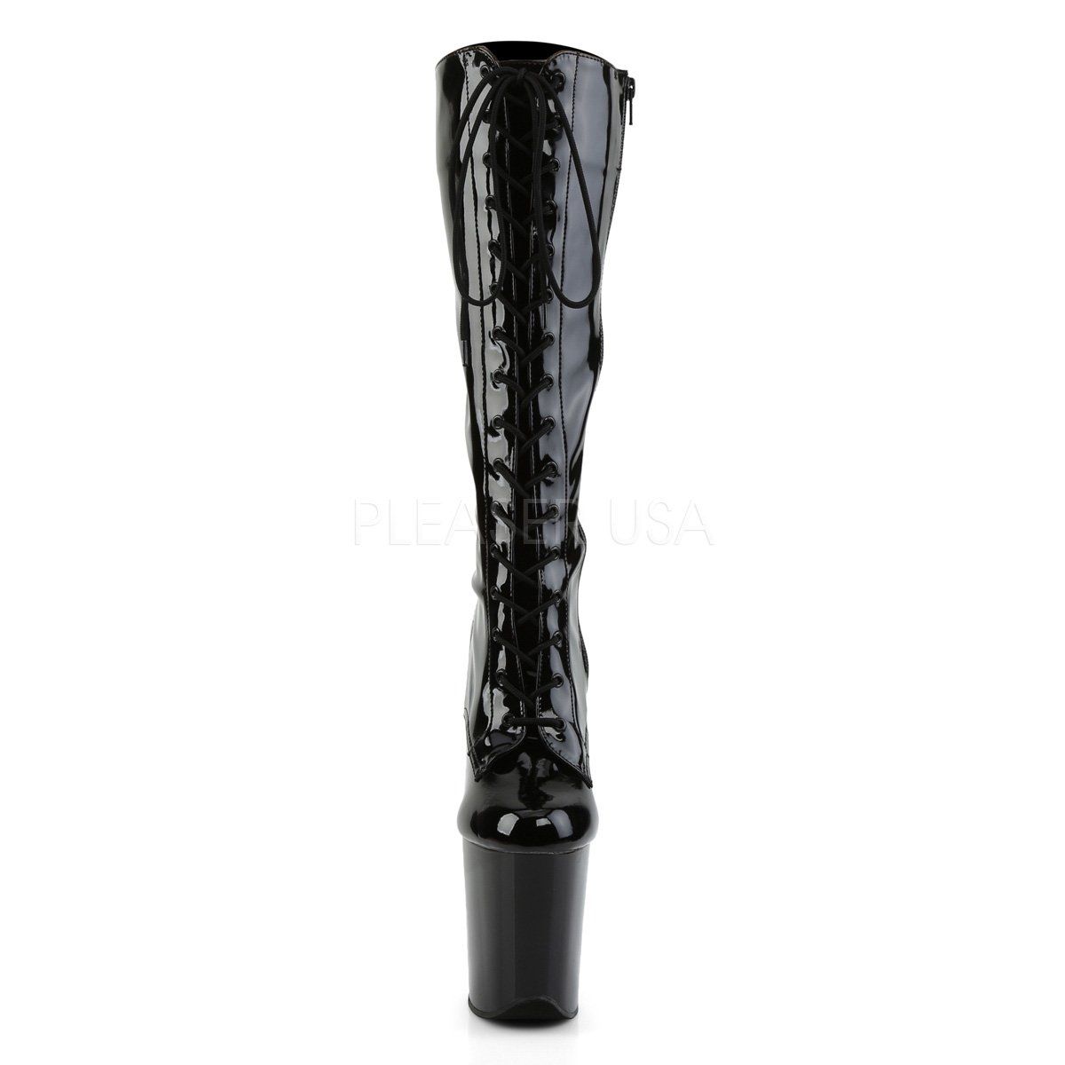 FLAMINGO-2023 Black Stretch Patent Knee Boot Pleaser