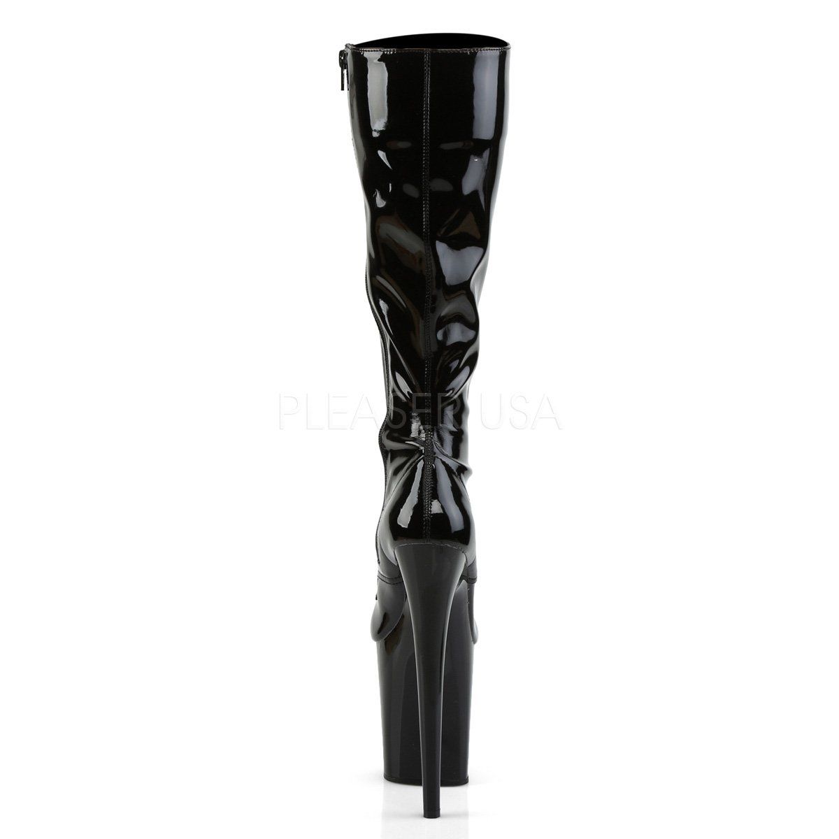 FLAMINGO-2023 Black Stretch Patent Knee Boot Pleaser